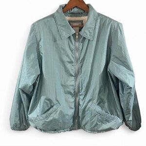 Vintage Mint Green Nylon Full Zip Sherpa Lined Light Bomber Jacket Size XL